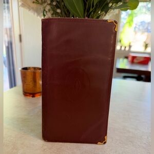 Vintage Cartier Burgundy Leather Travel Wallet with Gold Corner Hardware